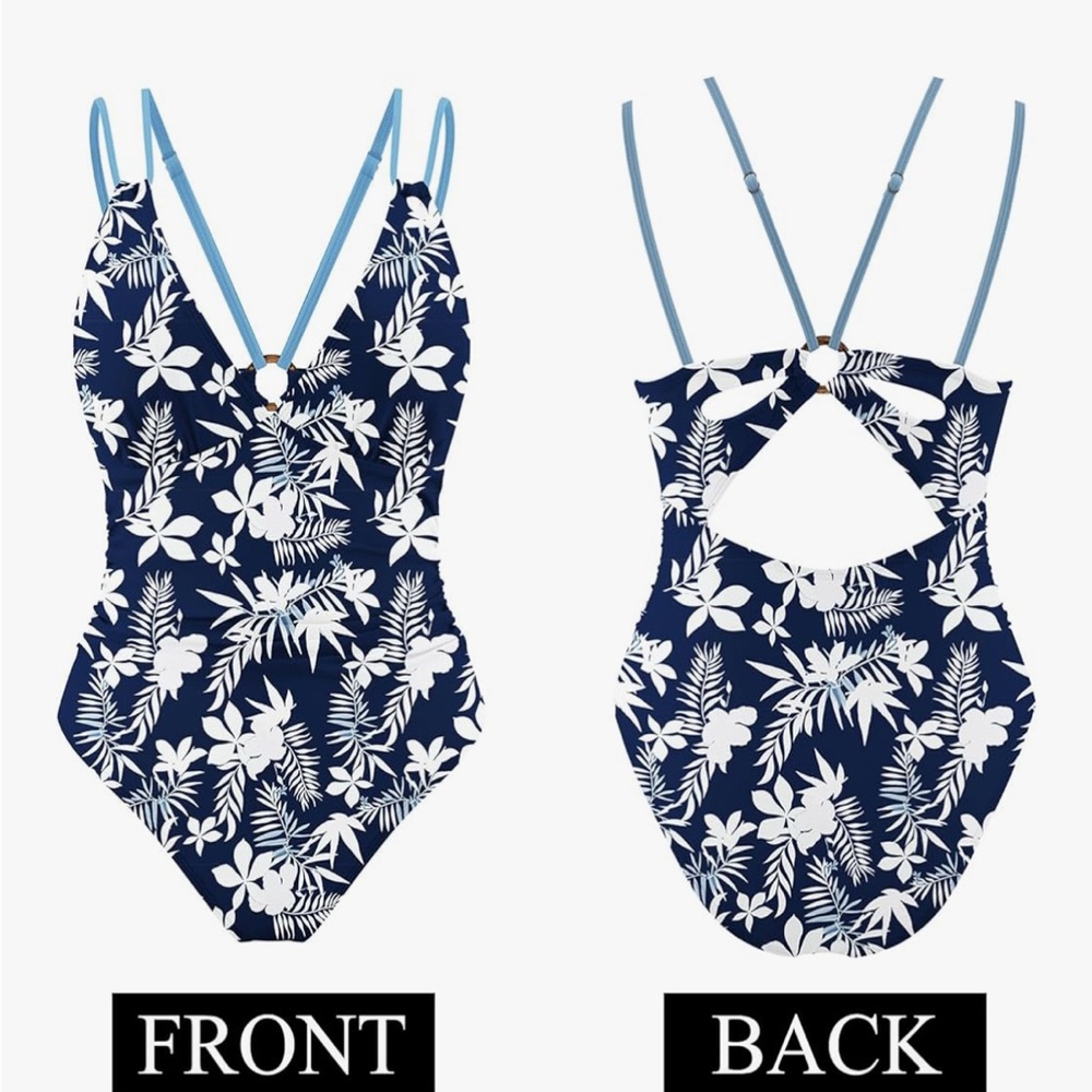 NWT! 🌊 AI'MAGE One Piece floral Swimsuit V neck. Size L - Picture 2 of 6